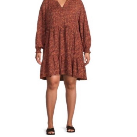 Terra & Sky Dresses & Skirts - Terra & Sky Long Sleeve Rust Pleated DressTiered Babydoll Style SZ 1X 16-18